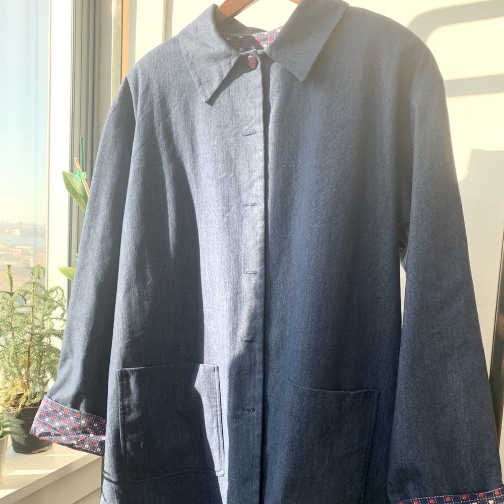 90s Denim Blazer with Apple pattern Lining Liner